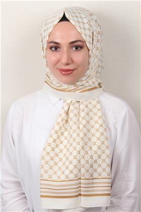 Medine Desenli Şal 2421-1 Ekru-Karamel