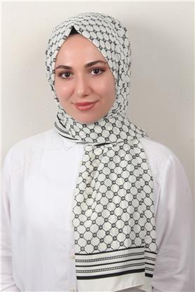 Medine Desenli Şal 2421-10 Ekru-Siyah
