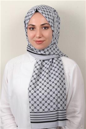 Medine Desenli Şal 2421-7 Gümüş
