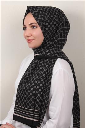 Medine Desenli Şal 2421-9 Siyah-Taş