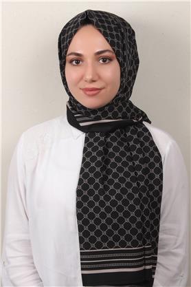 Medine Desenli Şal 2421-9 Siyah-Taş