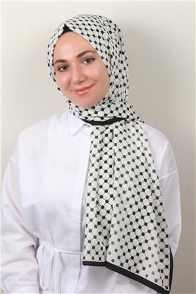 Medine Desenli Şal 2422-10 Beyaz-Siyah