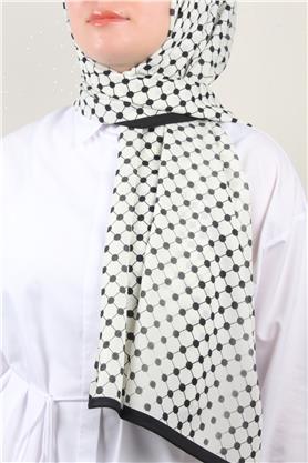 Medine Desenli Şal 2422-10 Beyaz-Siyah