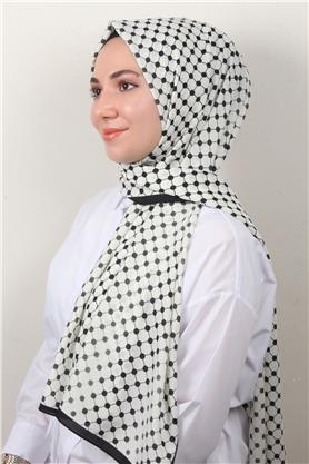 Medine Desenli Şal 2422-10 Beyaz-Siyah