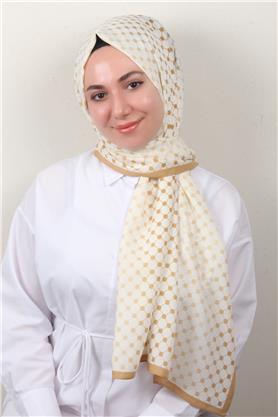 Medine Desenli Şal 2422-2 Ekru-Karamel