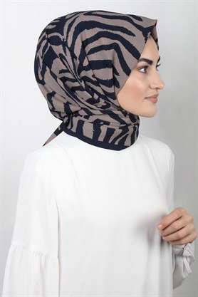 Medine Desenli Şal Eşarppark 1840-23 Zebra Lacivert 