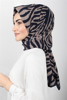 Medine Desenli Şal Eşarppark 1840-23 Zebra Lacivert 