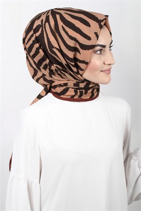 Medine Desenli Şal Eşarppark 1840-28 Zebra Şeftali Kahverengi