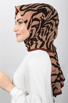 Medine Desenli Şal Eşarppark 1840-28 Zebra Şeftali Kahverengi