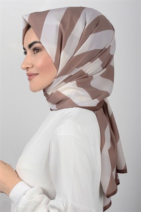 Medine Desenli Şal Eşarppark 1840-30 Şeritli Pudra