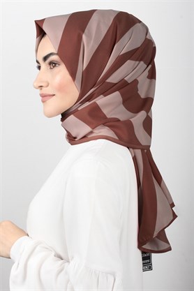 Medine Desenli Şal Eşarppark 1840-31 Şeritli Şeftali