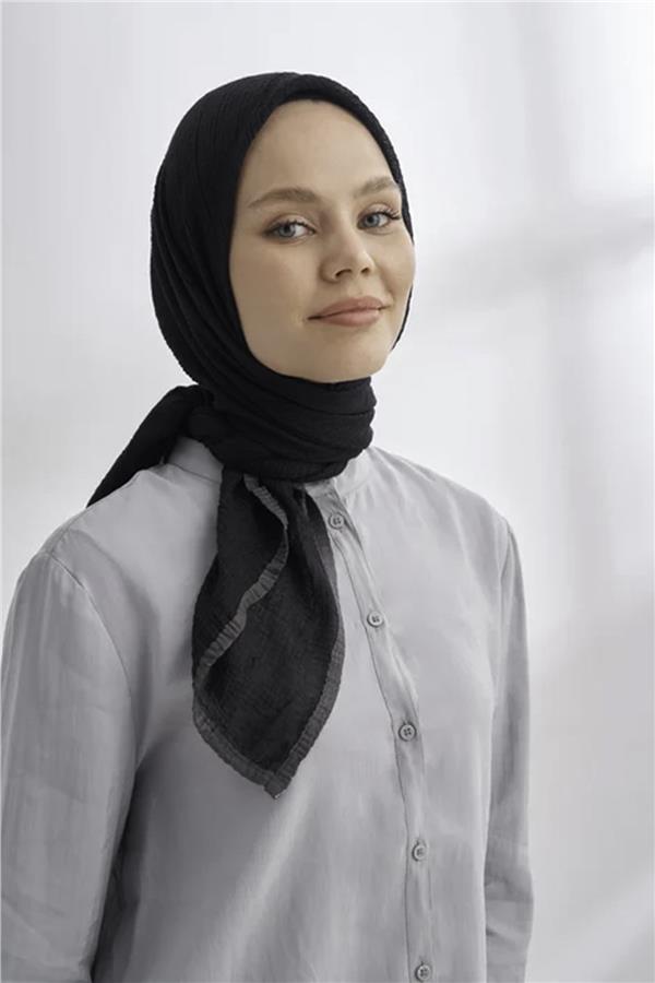 Müslin Biyeli Eşarp 3353-1 Siyah 