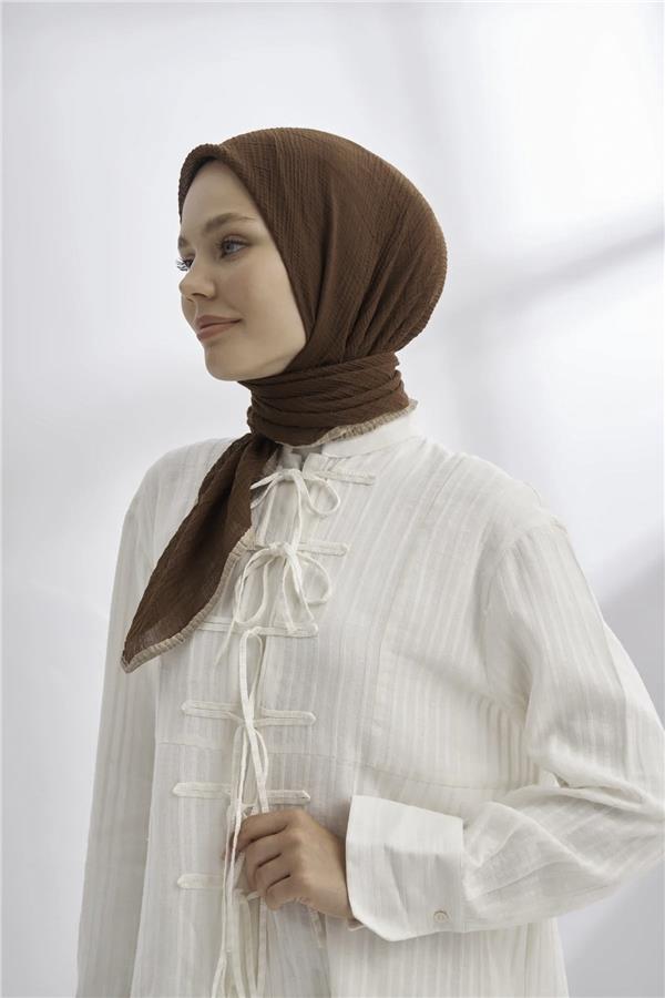 Müslin Biyeli Eşarp 3353-136 Kahve 