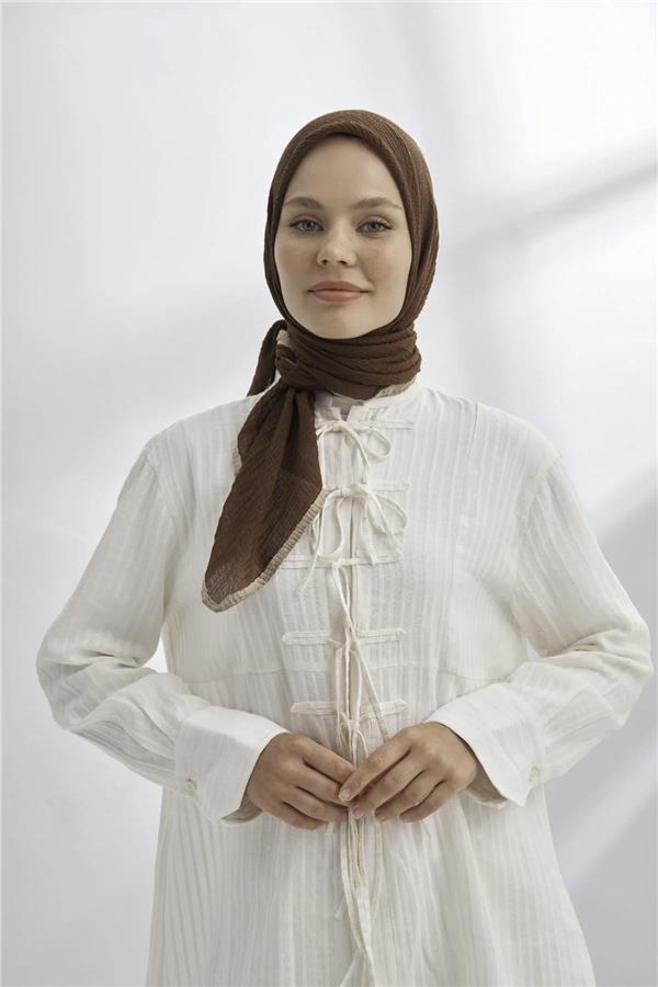 Müslin Biyeli Eşarp 3353-136 Kahve 