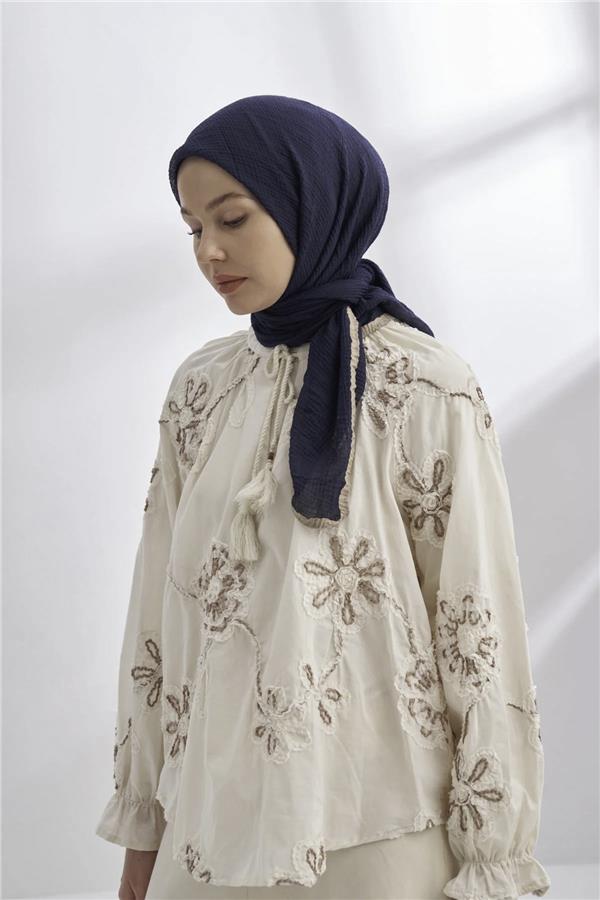 Müslin Biyeli Eşarp 3353-22 Lacivert 