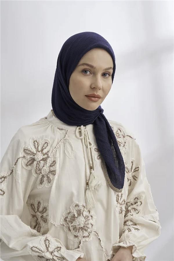Müslin Biyeli Eşarp 3353-22 Lacivert 