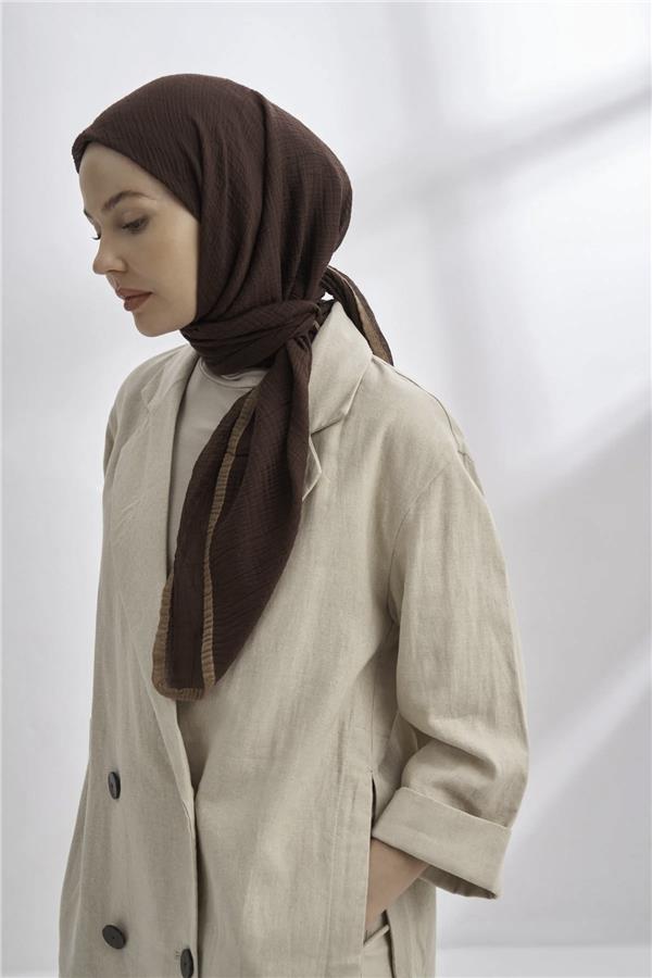 Müslin Biyeli Eşarp 3353-247 Acı Kahve 