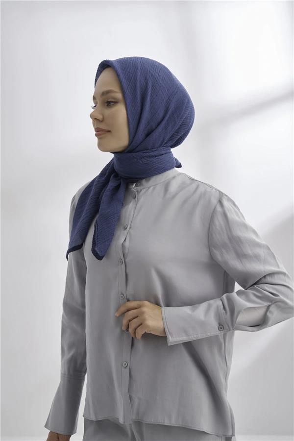 Müslin Biyeli Eşarp 3353-520 İndigo 