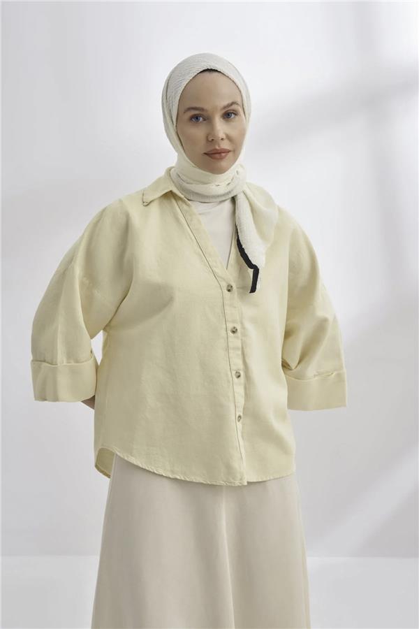 Müslin Biyeli Eşarp 3353-69 Ekru 