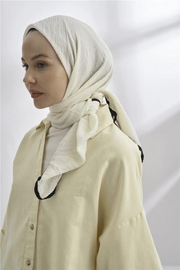 Müslin Biyeli Eşarp 3353-69 Ekru 