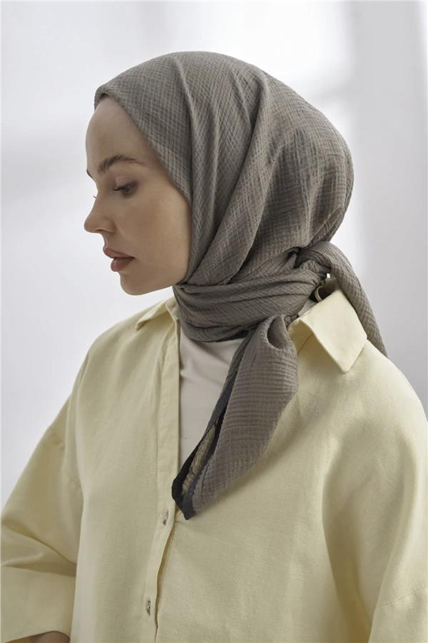 Müslin Biyeli Eşarp 3353-716 Kül 
