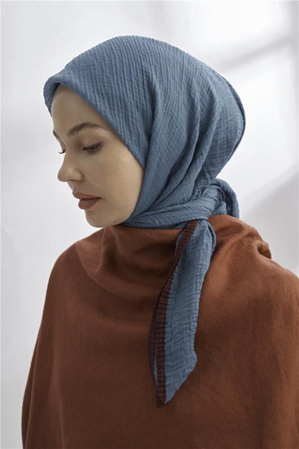 Müslin Biyeli Eşarp 3353-76 Petrol 