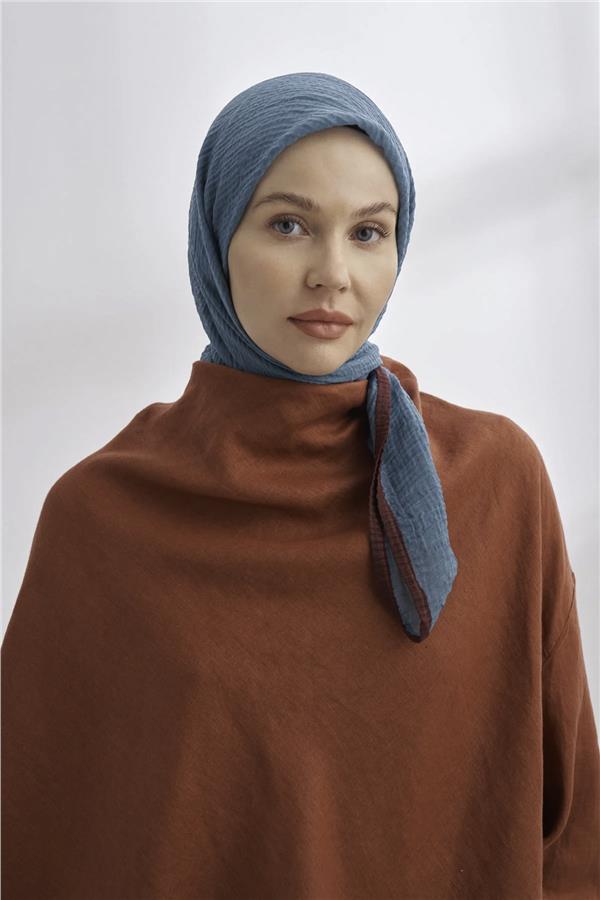 Müslin Biyeli Eşarp 3353-76 Petrol 