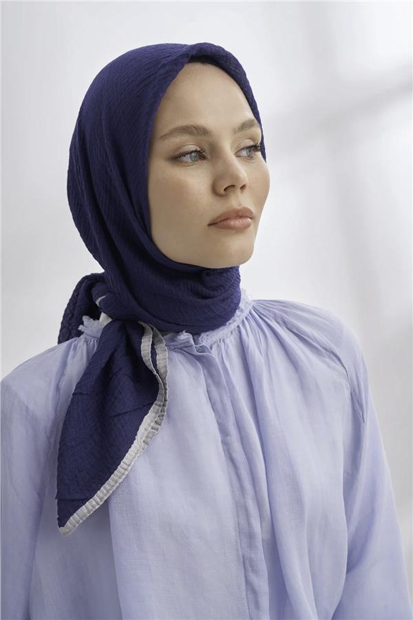 Müslin Biyeli Eşarp 3353-765 Gece Mavisi 