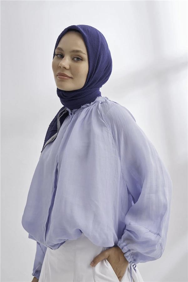 Müslin Biyeli Eşarp 3353-765 Gece Mavisi 