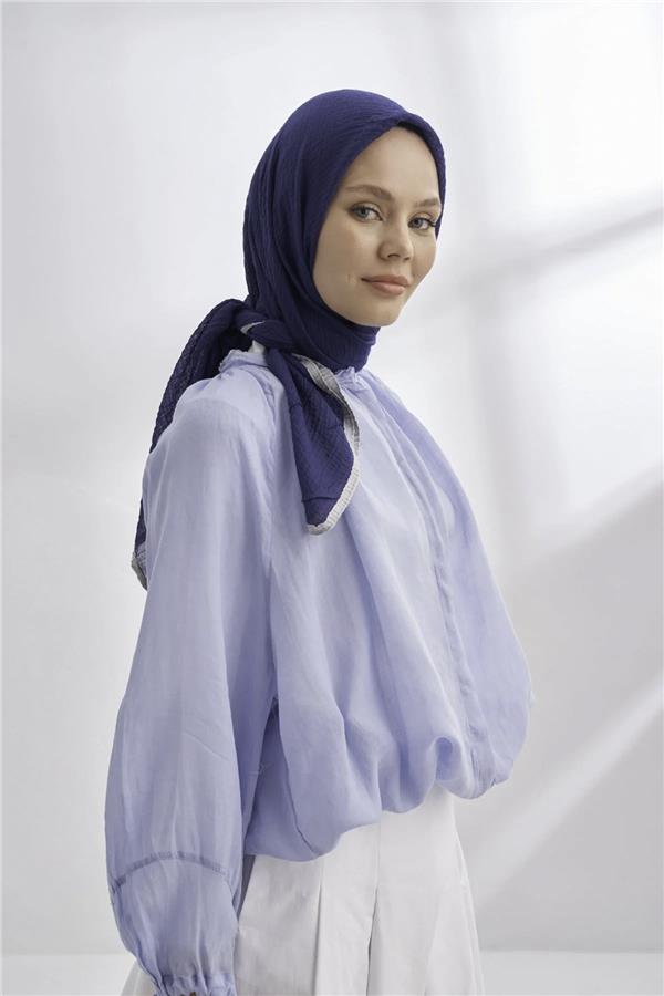 Müslin Biyeli Eşarp 3353-765 Gece Mavisi 