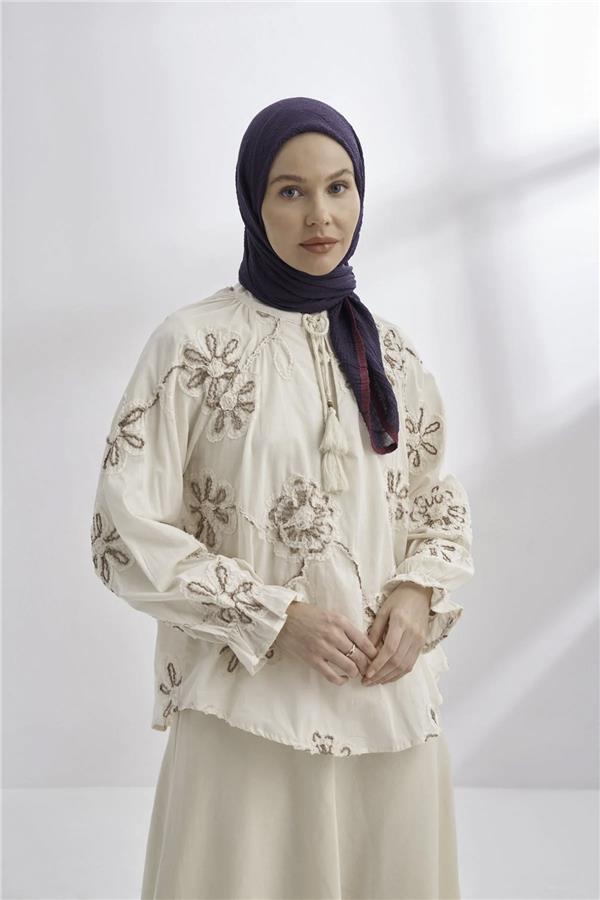 Müslin Biyeli Eşarp 3353-82 Mürdüm 