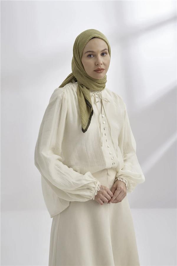 Müslin Biyeli Eşarp 3353-86 Yağ Yeşili 