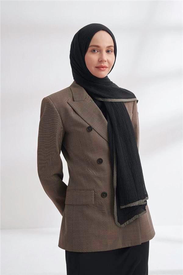 Müslin Biyeli Şal 3352-1 Siyah