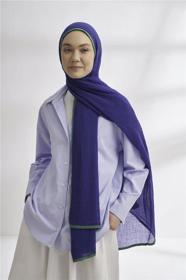 Müslin Biyeli Şal 3352-1033 Morcivert