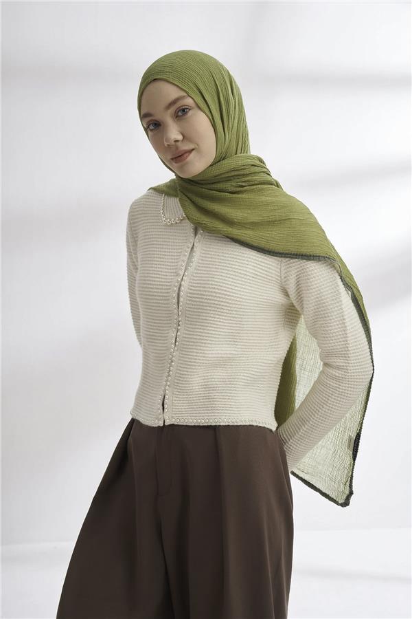 Müslin Biyeli Şal 3352-1034 Olive