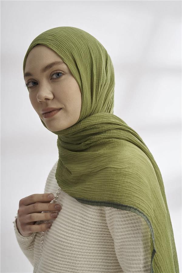Müslin Biyeli Şal 3352-1034 Olive