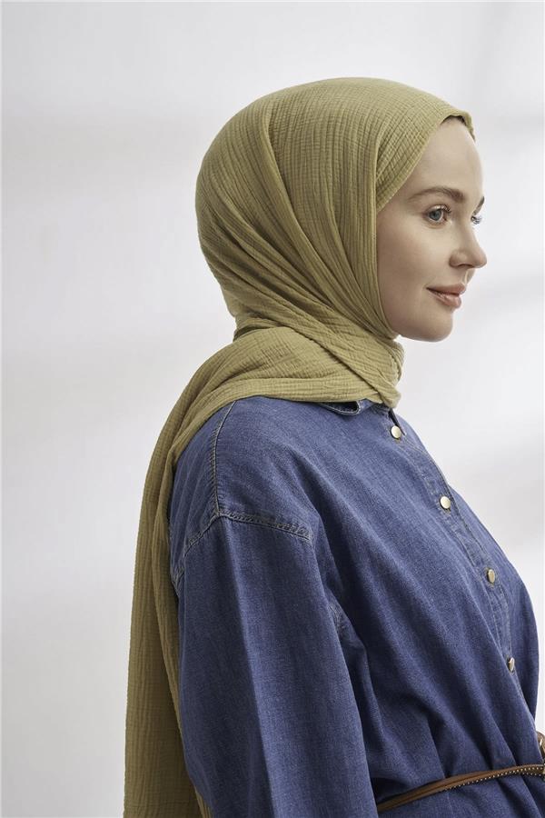 Müslin Biyeli Şal 3352-1042 Soft Olive