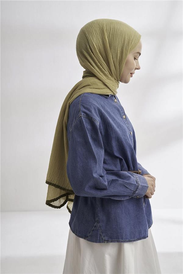 Müslin Biyeli Şal 3352-1042 Soft Olive