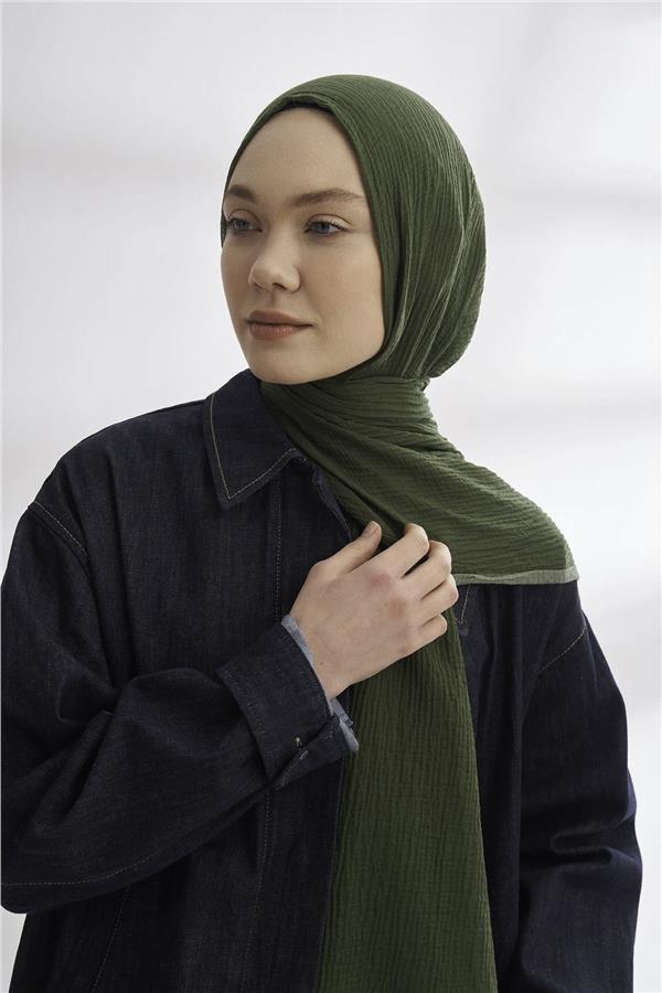 Müslin Biyeli Şal 3352-1044 Çam Yeşili