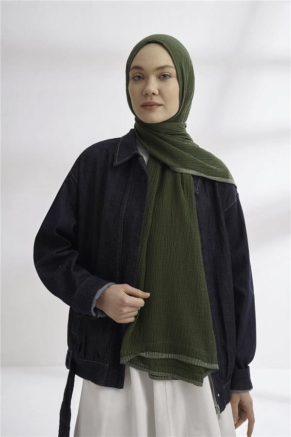 Müslin Biyeli Şal 3352-1044 Çam Yeşili