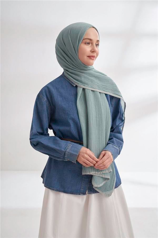 Müslin Biyeli Şal 3352-173 Mint Yeşili