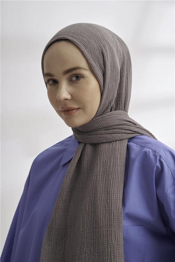 Müslin Biyeli Şal 3352-179 Koyu Gri
