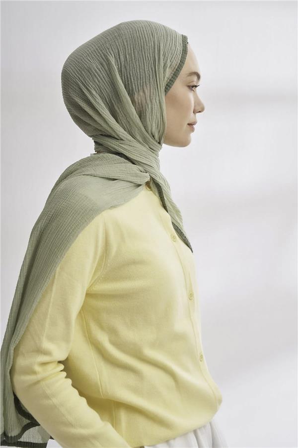 Müslin Biyeli Şal 3352-205 Keten Yeşili