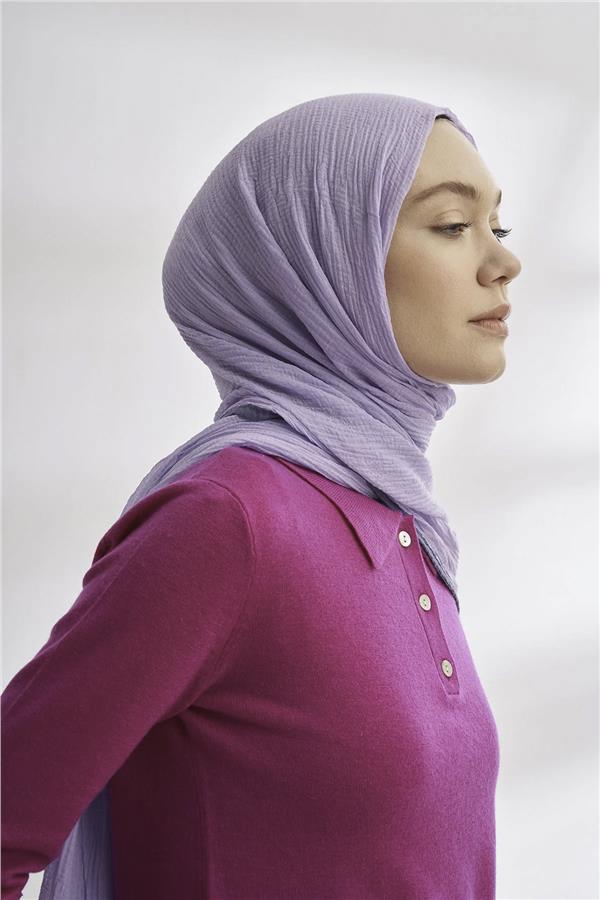 Müslin Biyeli Şal 3352-207 Açık Leylak