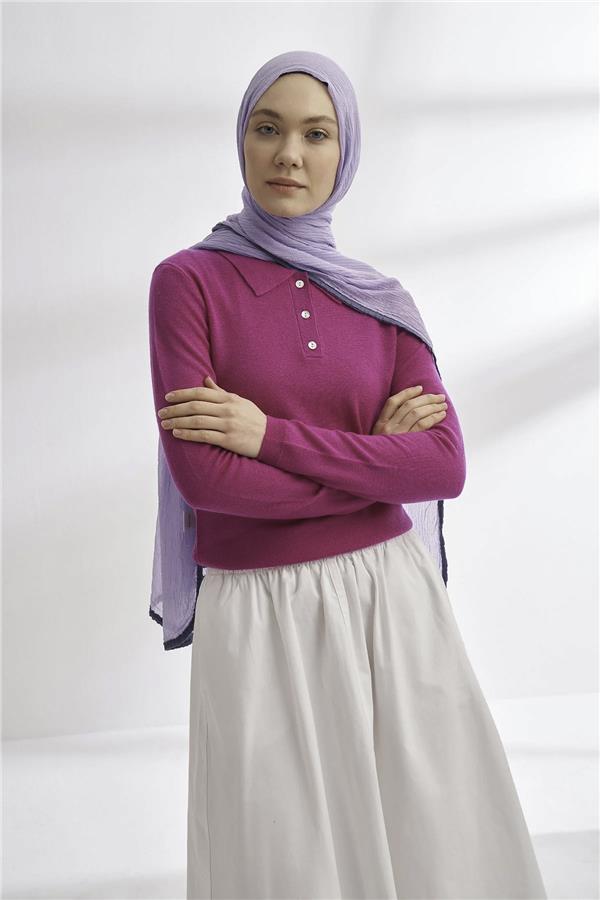 Müslin Biyeli Şal 3352-207 Açık Leylak