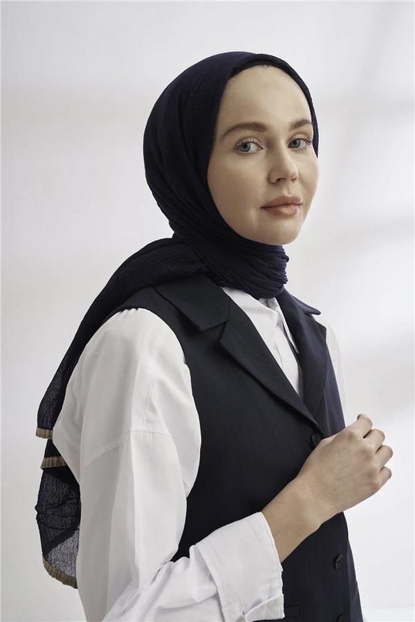 Müslin Biyeli Şal 3352-22 Lacivert