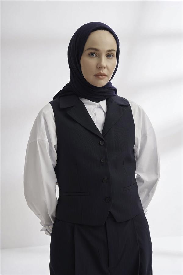 Müslin Biyeli Şal 3352-22 Lacivert
