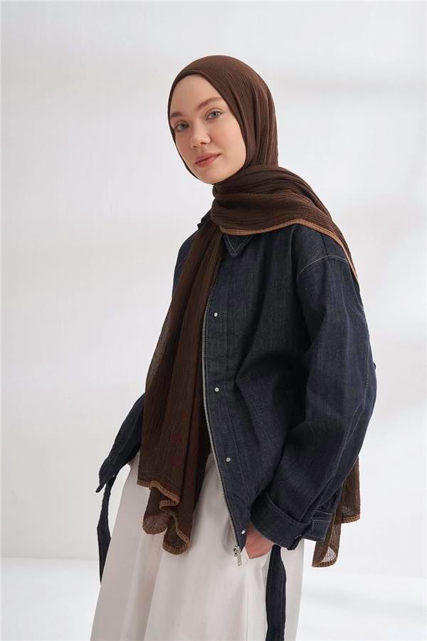 Müslin Biyeli Şal 3352-247 Acı Kahve