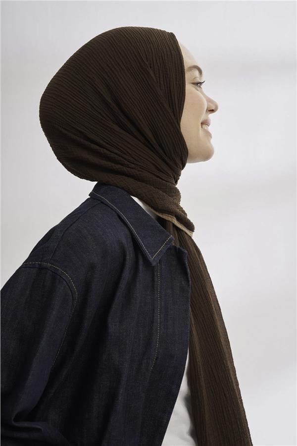 Müslin Biyeli Şal 3352-247 Acı Kahve