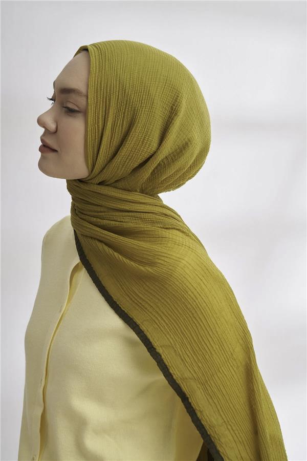 Müslin Biyeli Şal 3352-322 Zeytin